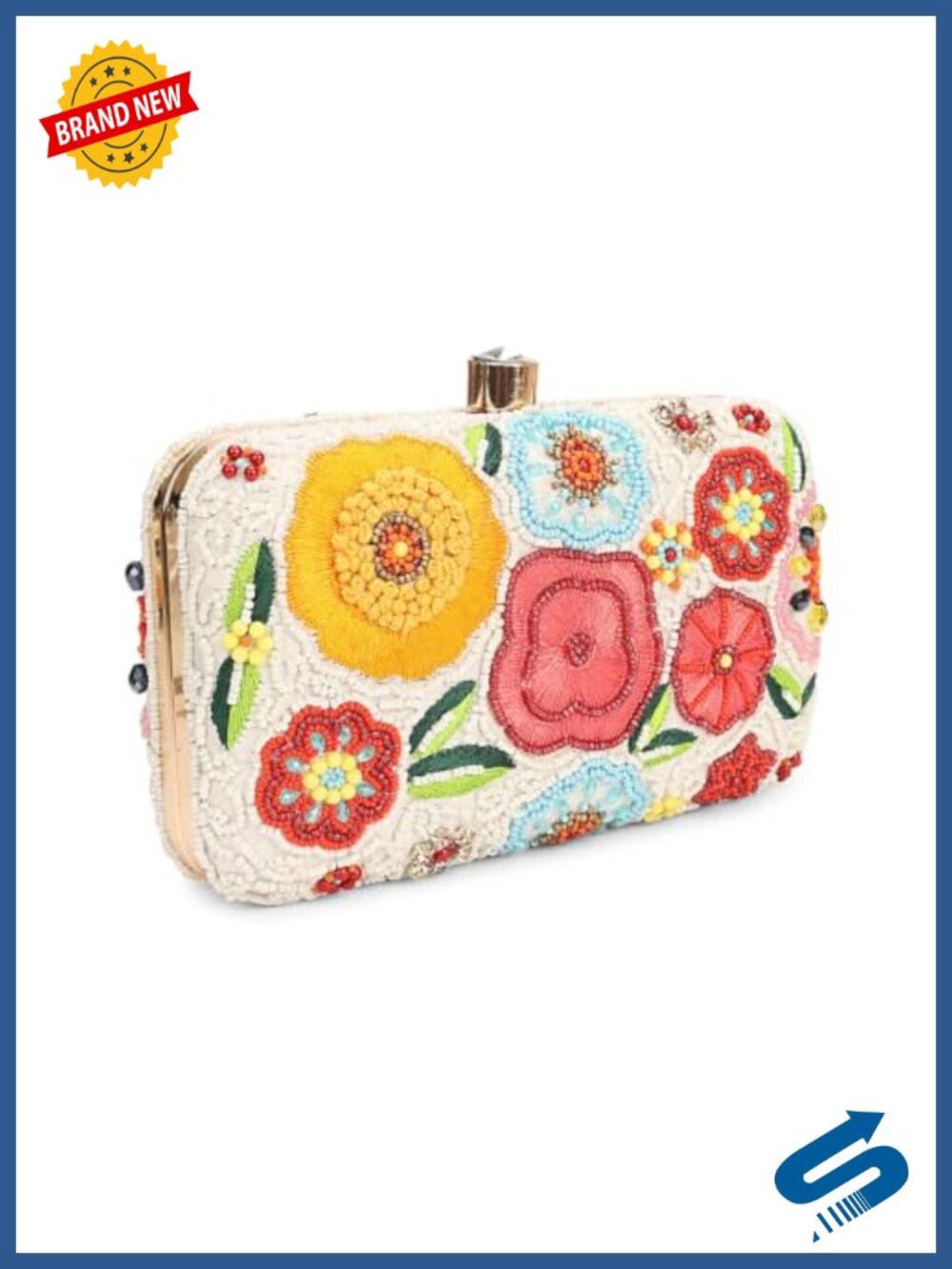 Handcrafted Embroidered Beaded Box Clutch with Chain Strap Evening Bag